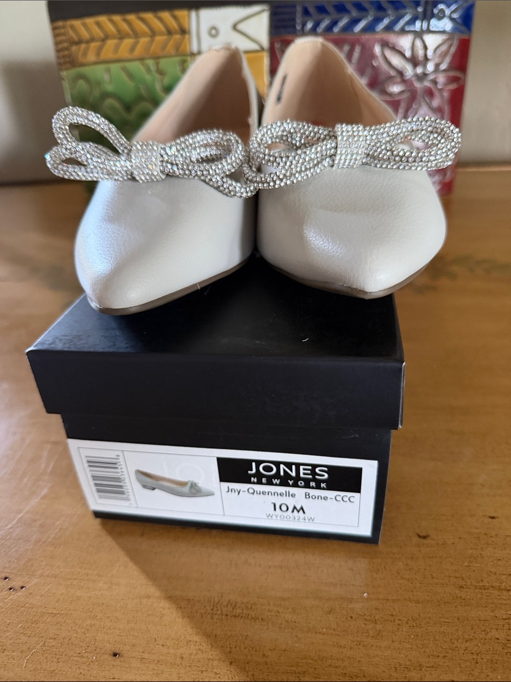 Jones New York Quenelle Bone Pointed-Toe Flats with Rhinestone Bow Accent